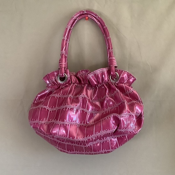 Womens Pink Faux Reptile Patent Leather Hobo Bag - Picture 10 of 12